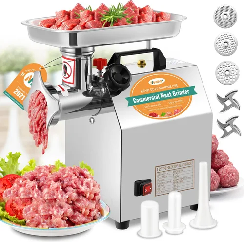 Newhai Picadora de carne comercial 1.3HP Máquina de pulir carne eléctrica Picadora de carne industrial de alta resistencia Embutidora de salchichas