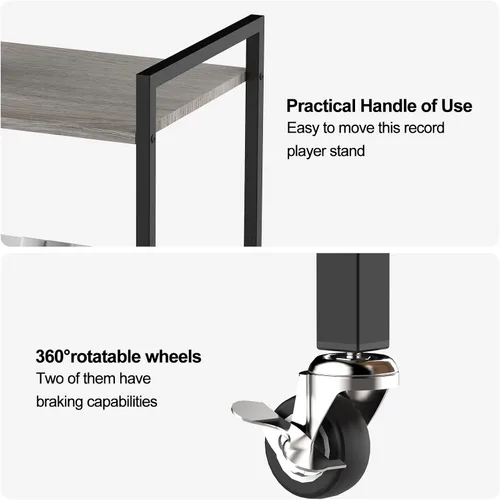 Miniatura 3 de YBING Soporte para tocadiscos con almacenamiento de discos, mesa de almacenamiento de discos de vinilo, mesas auxiliares de 2 niveles, soporte