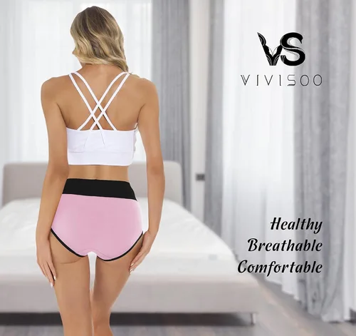 Miniatura 3 de VIVISOO - Ropa interior elástica, suave, transpirable, de algodón y tiro alto para mujeres, paquete de 5
