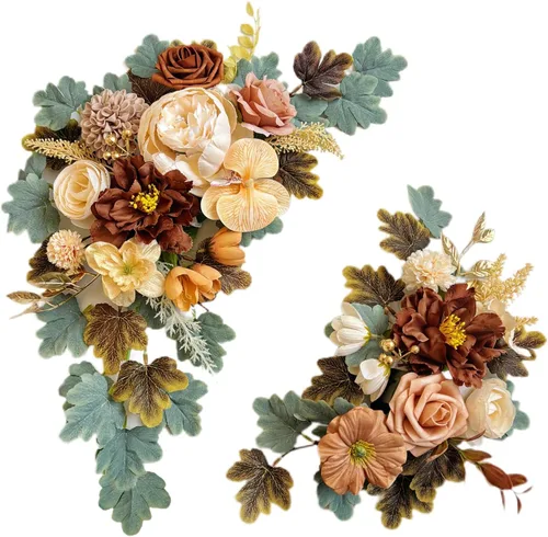 Miniatura 10 de Letreros florales de bienvenida de boda (paquete de 2), flores de arco de boda para decoración de boda y decoración de fondo de recepción (azul)