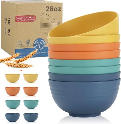 Miniatura 25 de Wrova Juego de 8 cuencos de paja de trigo para postre de 10 onzas, cuencos irrompibles para niños, mini cuencos para helado, aperitivos y frutas