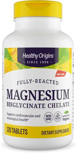 Healthy Origins Quelato de bisglicinato de magnesio (TRAACS) - Magnesio quelatado para la salud del cerebro y el corazón - Suplemento de magnesio
