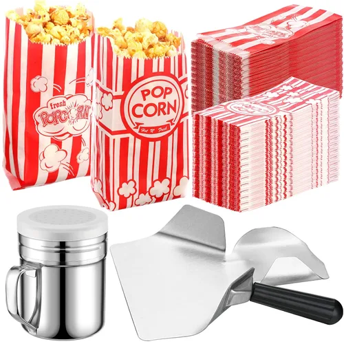 Juego de 602 suministros para máquina de palomitas de maíz, cuchara de palomitas de maíz, cuchara de salero, 600 unidades, 2 estilos, bolsas de 1