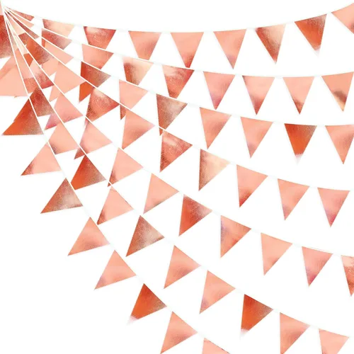 Miniatura 28 de Decoración de fiesta iridiscente de 33 pies, tela holográfica, banderín triangular, banderín de algodón, guirnalda de banderines para cumpleaños