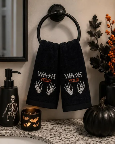 Miniatura 10 de Serafina Home Toallas de mano de baño de Halloween, fantasmas bordados, diseño Boo, juego de 2, color negro, 16 x 25 pulgadas
