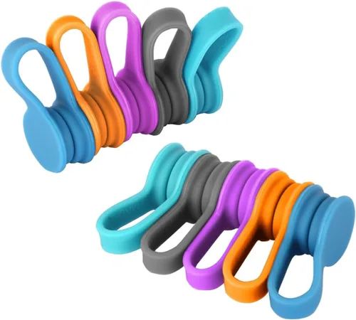 Kanemc - Paquete de 10 bridas magnéticas para cables, 5 colores, correas de torsión de cordón de silicona con imán para organizador de cables de