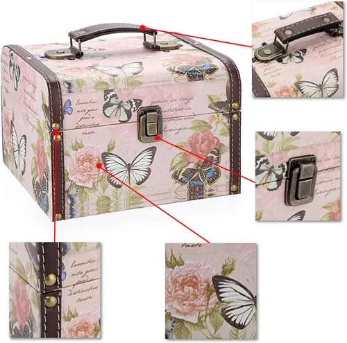 Miniatura 8 de ELLDOO Cofre decorativo del tesoro, caja de almacenamiento de madera + piel sintética para joyas, caja de recuerdos para niñas y mujeres