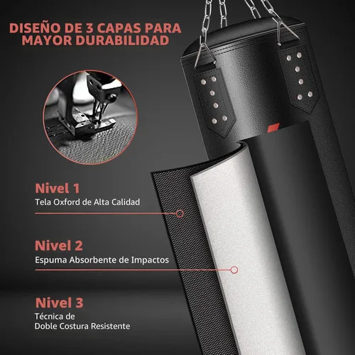 Miniatura 3 de Punching Bag for Adults, 4ft PU Leather 6 in 1 Heavy Boxing Bag Set, Punching Bag with 12oz Boxing Gloves, Hand Wraps, Hanging Bag for MMA Karate