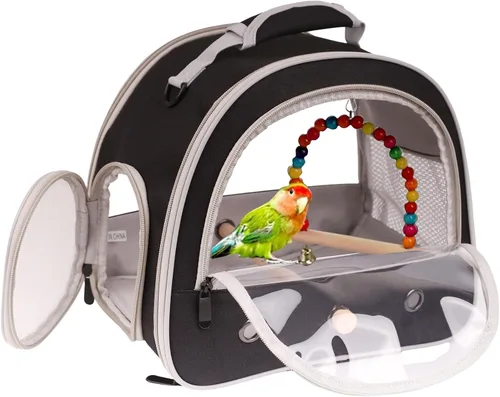 Jaula portátil de viaje para loros con juguete pequeño oscilante y jaula, juego de juguetes coloridos para pájaros pequeños, bolsa de periquito con