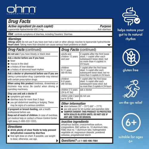 Miniatura 7 de Ohm Cápsulas de clorhidrato de loperamida de 2 mg (24 unidades) – Medicina antidiarrea para adultos y niños, alivio efectivo del estómago, pastillas