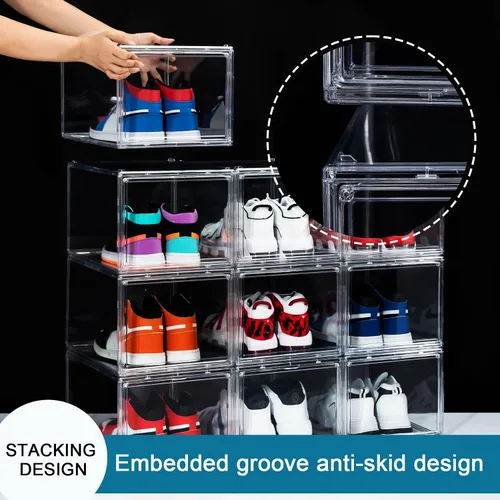 Miniatura 5 de Paquete de 12 cajas para zapatos, contenedor de caja para zapatillas de plástico acrílico transparente apilable, caja organizadora de zapatos