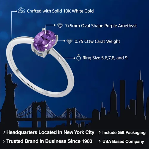 Miniatura 105 de Gem Stone King Anillo de compromiso solitario con piedra preciosa de oro blanco de 10 quilates, ovalado, 0.27 x 0.19 pulgadas, anillo de promesa