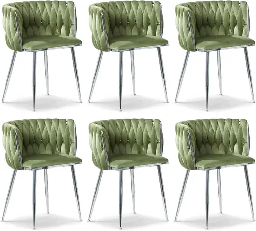Miniatura 27 de Juego de 2 sillas de comedor de terciopelo, sillas laterales tapizadas tejidas con patas de metal negro, sillas decorativas modernas, sillas