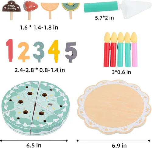 Miniatura 6 de Juego de comida de madera para jugar a pastel de cumpleaños, juego de fiesta de té para niños pequeños, juegos de accesorios de cocina Montessori