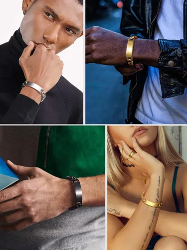 Miniatura 2 de PROSTEEL Pulsera de acero inoxidable para hombres y mujeres, elegantes pulseras de eslabones cubanos, chapado en oro negro de 18 quilates, ancho