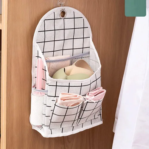 Miniatura 6 de Casa Bolsa colgante multifuncional Colgador de tela para dormitorio universitario Organizador Misceláneo Bolsa colgante de pared para baño Bolsa