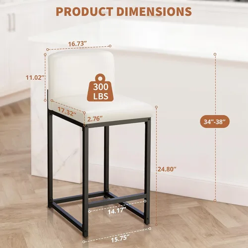 Miniatura 2 de GarveeHome Juego de 2 taburetes de bar, modernos taburetes de bar de altura de mostrador con respaldo y reposapiés, taburetes de bar tapizados