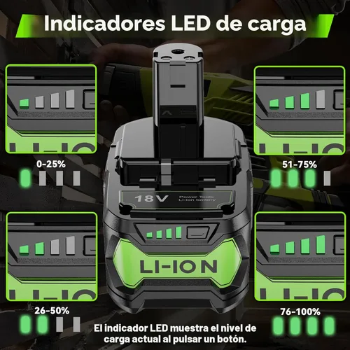 Miniatura 4 de Paquete de 2 baterías P108 de 18 V compatibles con Ryobi 18V ONE+ batería de repuesto P102 P103 P104 P105 P107 P109 P122 PBP002 PBP003 PBP004 PBP005