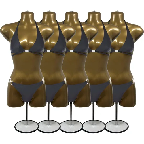 Miniatura 8 de Maniquí femenino dorado largo con soporte para vestido con forma de camiseta para mostrador de encimera, cuerpo hueco con poste de metal y gancho