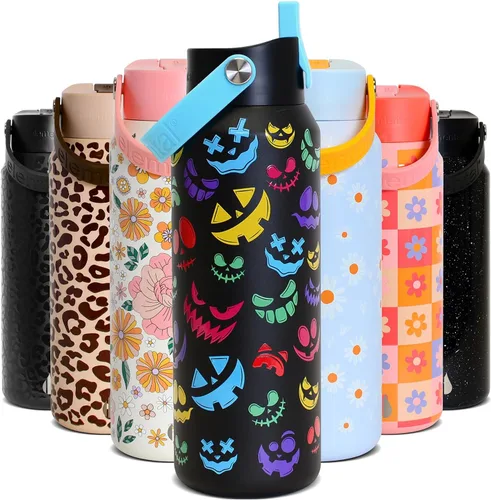 Miniatura 26 de Elemental Botella de agua aislada de 24 onzas con popote, botellas de agua con núcleo de acero inoxidable 100% a prueba de fugas para viajes, Beige