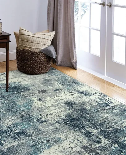 Miniatura 7 de Lahome - Alfombra abstracta de 3 x 5 pies, alfombra lavable azul gris para entrada sin deslizamiento, alfombra moderna de pelo bajo y suave