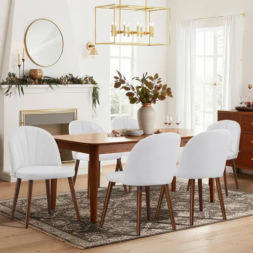 Miniatura 34 de Juego de 4 sillas de comedor de terciopelo, sillas de comedor modernas tapizadas de mediados de siglo, silla de acento sin brazos con patas doradas