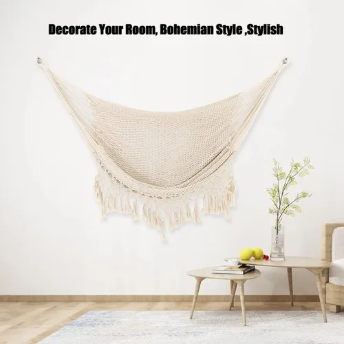 Miniatura 7 de Silla Hamaca, Máximo 330 Libras, Silla Colgante Grande, Silla Columpio de Cuerda de Algodón Suave con Varilla de Metal de Alta Capacidad de Carga