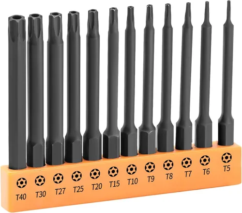 Torx - Juego de brocas de seguridad S2, estrella a prueba de manipulaciones de acero con soporte para brocas, broca de 3 pulgadas de largo, vástago
