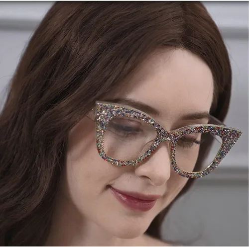 Miniatura 3 de Gafas de lectura con diseño de ojo de gato, diamantes de imitación brillantes con montura de diamante negro, lentes para lector de luz azul