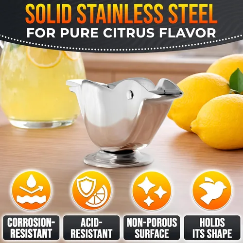 Miniatura 3 de Exprimidor de Limón Bird con Boca de Vaciado - Exprimidor Cítrico Manual Prensa de Frutas de Mano para Limones y Limas De Acero Inoxidable