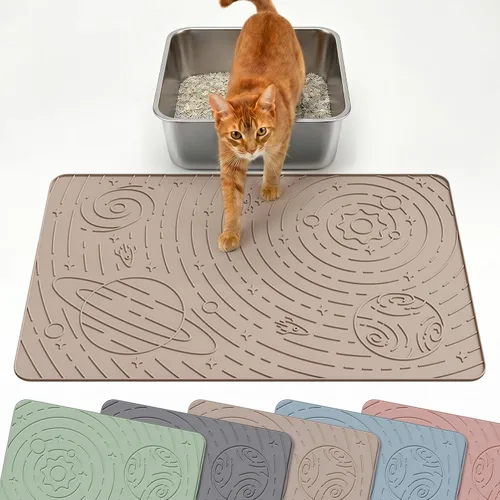 OHMO Tapete de arena para gatos mediano de 23.6 x 15.7 pulgadas, goma de silicona beige, control de dispersión para caja de arena para gatitos,