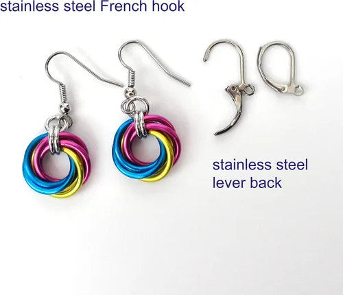 Miniatura 5 de Pansexual pride earrings, handmade chainmail love knot jewelry; pink, yellow, blue