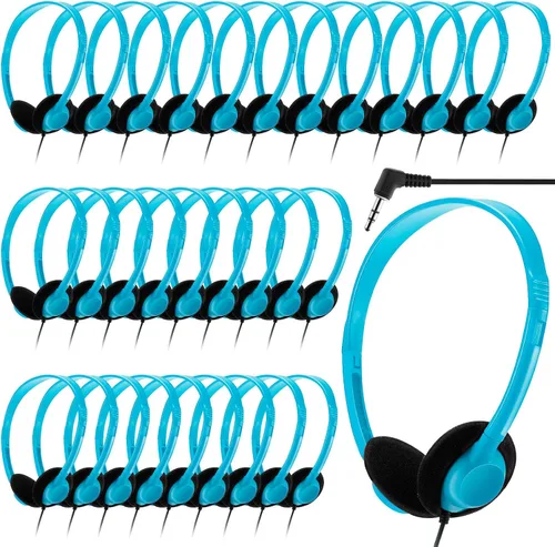 Miniatura 9 de Yunsailing Paquete de 20 auriculares a granel con diadema ajustable de 0.138 in, auriculares para programas de aprendizaje, laboratorio de Negro