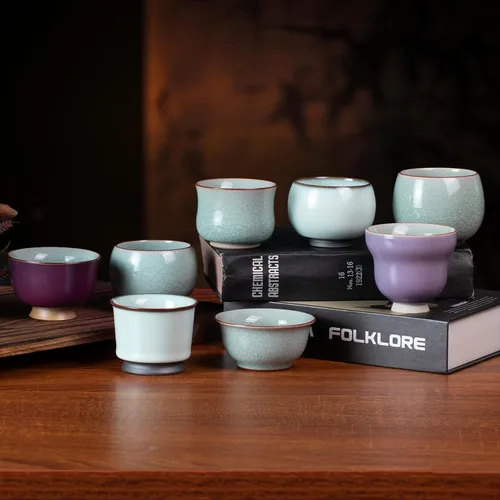 Miniatura 6 de Juego de 2 tazas de té pequeñas de porcelana de 4.2 onzas, juego de tazas de té japonesas moradas, tazas de té de cerámica para el hogar, fiesta