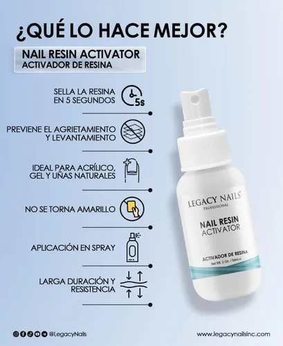 Miniatura 7 de Legacy Nails Profesional - Activador de resina para uñas, espray para sistemas de uñas acrílicas y de gel, activador adhesivo de uñas de secado