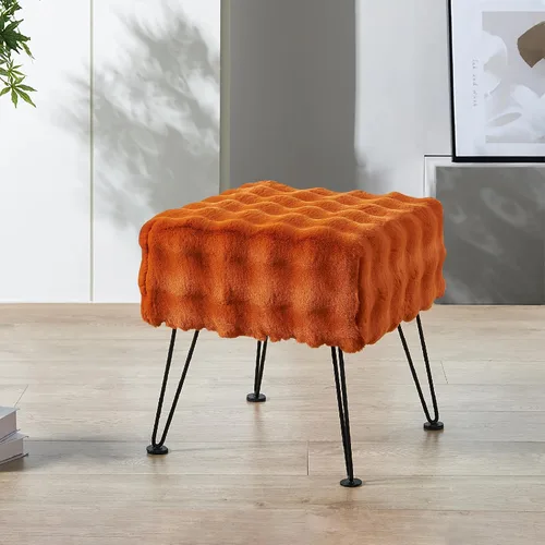 Miniatura 12 de Asiento otomano cuadrado negro con burbujas de piel sintética suave y mullida, asiento de banco de entrada, 17 x 17 x 17 pulgadas, mesa auxiliar
