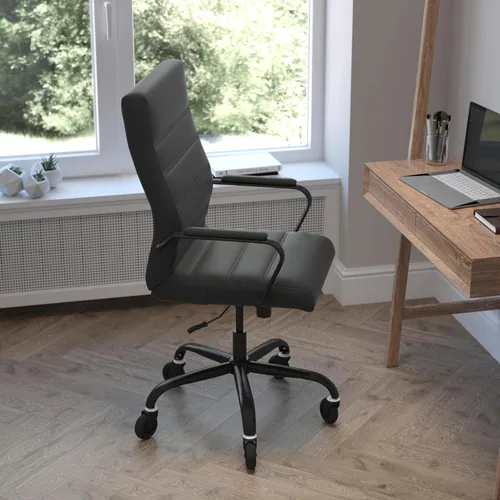 Miniatura 5 de Flash Furniture Whitney - Silla de oficina giratoria ejecutiva de LeatherSoft con respaldo alto y marco negro, brazos y ruedas de ruedas