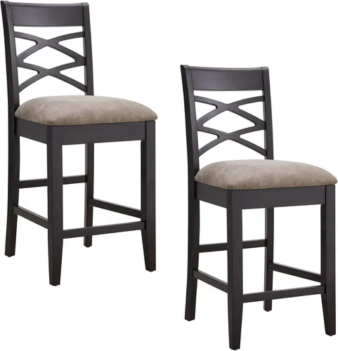 Miniatura 11 de Leick Home Calton Taburete de mostrador, con asiento giratorio, para cocina o comedor, piel sintética negra y piedra gris, paquete de 2, 10118GS/BL