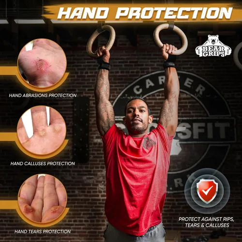 Miniatura 2 de Bear Grips Empuñaduras de dos agujeros, agarres de tres agujeros, empuñaduras sin agujeros, puños WOD para hombres y mujeres. Agarres de manos