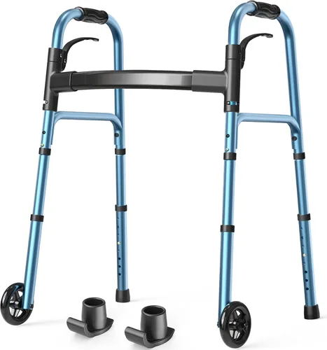Miniatura 12 de Caminantes plegables para personas mayores, ruedas de 5 pulgadas, caminante ligero con ruedas, soporta hasta 350 libras, caminante estándar