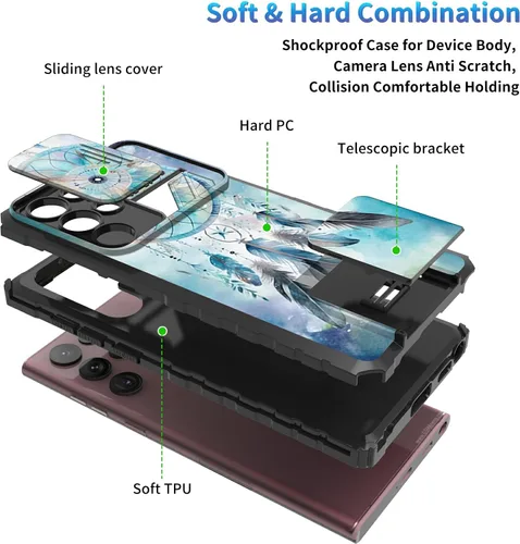 Miniatura 643 de Funda para Samsung Galaxy S22 Ultra 5G, Galaxy S22 Ultra con cubierta de cámara deslizante, funda resistente de doble capa con función atril Black