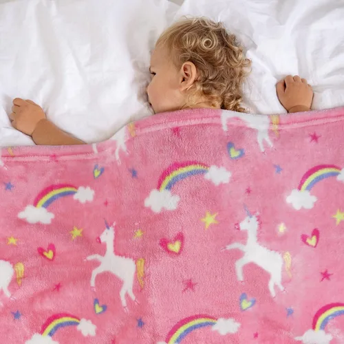Miniatura 25 de Softan Manta Decorativa de Unicornios para Niños que Brilla en la Oscuridad, Regalos de Manta para Niños y Niñas, Manta de Franela Suave y Acogedora
