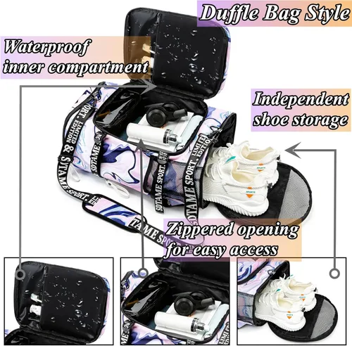 Miniatura 2 de Mochila de lona con compartimento para zapatos para 4 vías impermeable viaje deporte senderismo portátil, Púrpura, Mochilas de lona