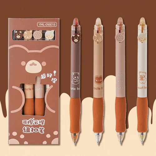 Miniatura 2 de MOZXIRZ 4 bolígrafos de tinta de gel borrables retráctiles, bonitos bolígrafos de oso de 0.5mm, bolígrafo de punta fina, suministros escolares