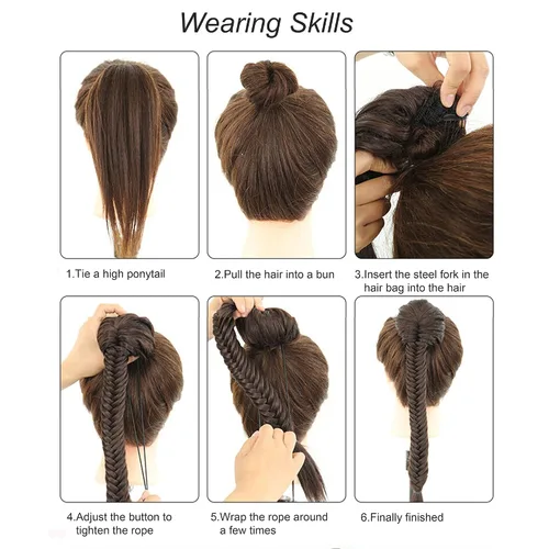 Miniatura 7 de Extensiones de cola de caballo trenzadas de espina de pescado de 15 pulgadas, extensiones de cabello sintético rizado con cordón de cola de caballo