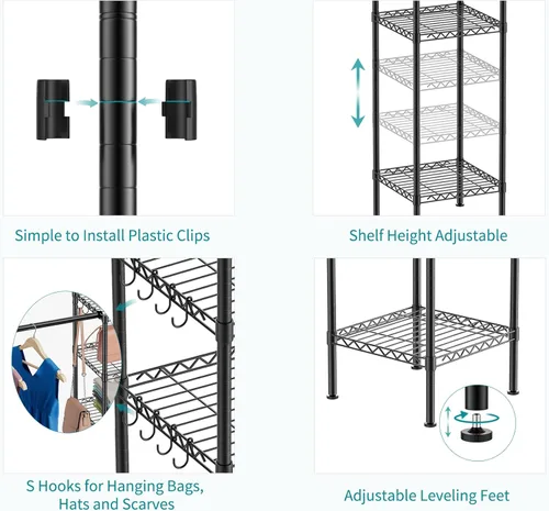 Miniatura 5 de Ulif M1 Sistema Organizador de Almacenamiento para Closet, Perchero de Ropa de Metal Resistente de 6 Niveles con 3 Varillas Extensibles para Colgar