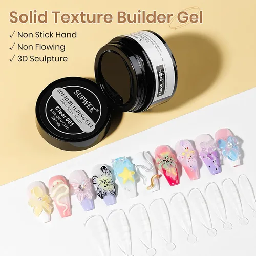 Miniatura 2 de Gel Constructor Sólido para Uñas - Gel de Arte de Uñas 3D Claro Transparente Antiadherente para Manos para Tallado, Moldeado, Patrones