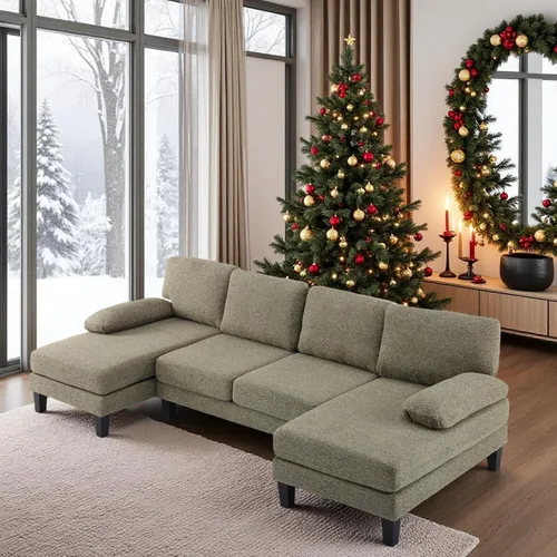 Miniatura 14 de VINGLI Sofá seccional en forma de U de 110' con dos chaise, sofá pequeño asequible con 4 asientos, sofás cómodos de tela chenille para sala