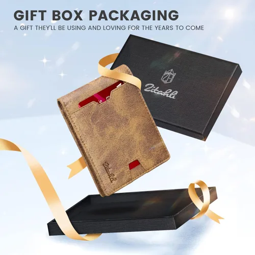 Miniatura 27 de Zitahli Billetera para hombre, de piel fina, con bloqueo RFID, minimalista, plegable, tarjetero con caja de regalo