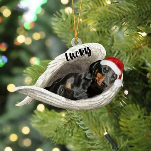 Miniatura 17 de Adorno acrílico plano de perro de Navidad de pastor alemán blanco, ángel dormido, regalo conmemorativo para perro, adorno personalizado con nombre
